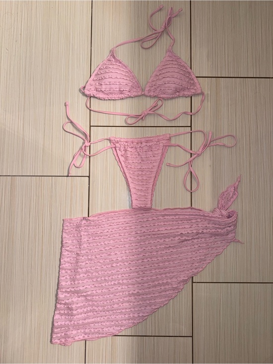 Other - 3 Piece Pink Triangle Bikini Set with Matching Sarong Size Small